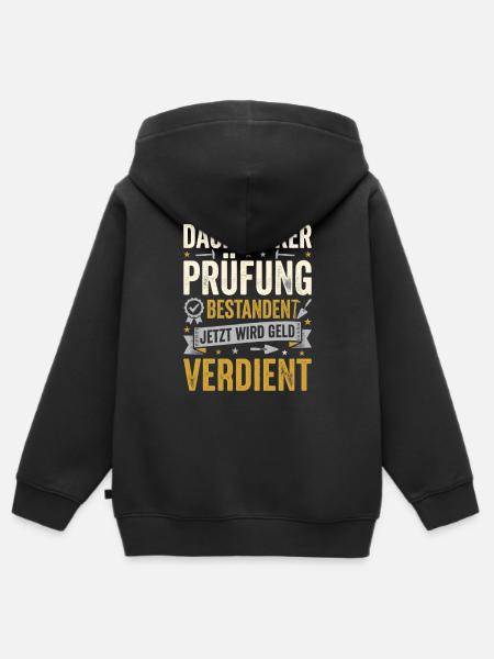 Dachdecker Prüfung Bestanden Geselle Abschluss - Kinder Premium Organic Zip Hoodie - Schwarz
