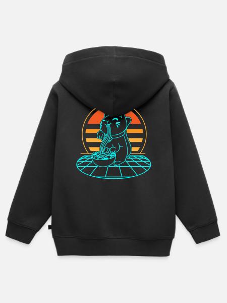 Katze Ramen Retro - Kinder Premium Organic Zip Hoodie - Schwarz