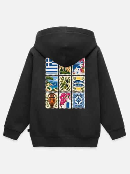 Griechenland Briefmarken - Kinder Premium Organic Zip Hoodie - Schwarz