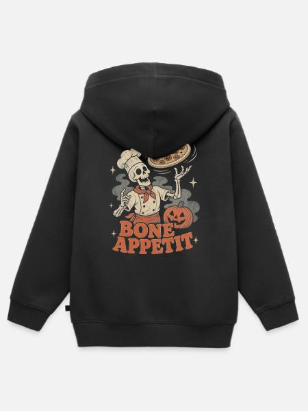 Halloween Skelett Pizza Koch Retro - Kinder Premium Organic Zip Hoodie - Schwarz