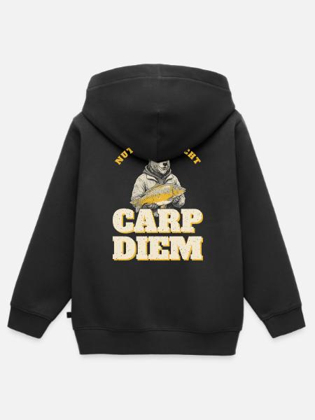 Karpfenangler lustig - Nutze die Nacht - Kinder Premium Organic Zip Hoodie - Schwarz