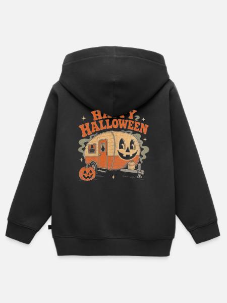Halloween Wohnwagen Camping Kürbis - Kinder Premium Organic Zip Hoodie - Schwarz