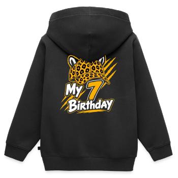 My 7 Birthday Leopard Cap Party - Kinder Premium Organic Zip Hoodie - Schwarz - Hinten - AI Model Kid Male (0cm)