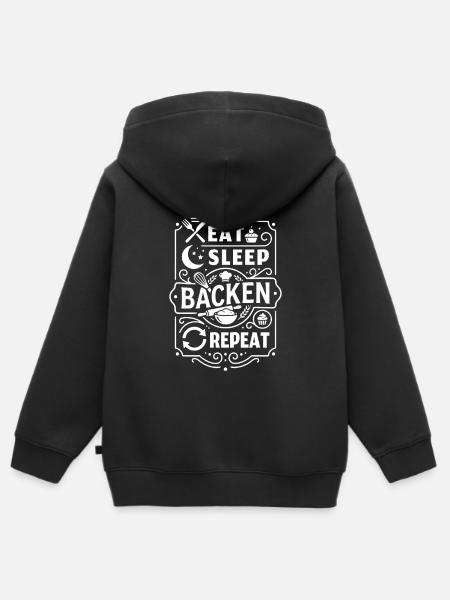 Essen Schlafen Backen Wiederholen - Kinder Premium Organic Zip Hoodie - Schwarz