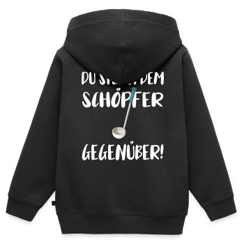Vous faites face au Créateur - Sweat Premium à capuche zippé enfant bio - noir - Dos - AI Model Kid Male (0cm)