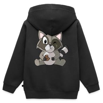Waschbär mit Keks - Kinder Premium Organic Zip Hoodie - Schwarz - Hinten - AI Model Kid Male (0cm)