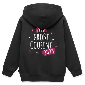 Große Cousine 2023 Regenbogen - Kinder Premium Organic Zip Hoodie - Schwarz - Hinten - AI Model Kid Male (0cm)