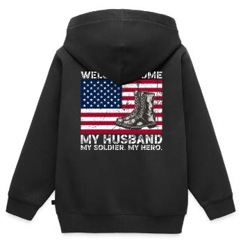 Willkommen zu Hause Mein Mann Mein Soldat Mein Held - Kinder Premium Organic Zip Hoodie - Schwarz - Hinten - AI Model Kid Male (0cm)