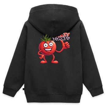 Crazy Veggies: Tomato with Thumbs Up - Kinder Premium Organic Zip Hoodie - Schwarz - Hinten - AI Model Kid Male (0cm)