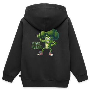 Légumes fous : Brocoli Calisthenics Pro Thumbs Up - Sweat Premium à capuche zippé enfant bio - noir - Dos - AI Model Kid Male (0cm)