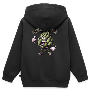 Crazy Veggies: Artichoke Thumbs Up - Kinder Premium Organic Zip Hoodie - Schwarz - Hinten - AI Model Kid Male (0cm)