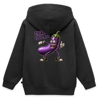 Crazy Veggies: Hairy Eggplant Thumbs Up - Kinder Premium Organic Zip Hoodie - Schwarz - Hinten - AI Model Kid Male (0cm)