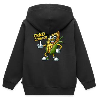 Crazy Veggies: Corn Cob Thumbs Up - Kinder Premium Organic Zip Hoodie - Schwarz - Hinten - AI Model Kid Male (0cm)