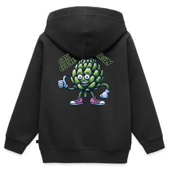 Crazy Veggies: Artichoke Gang Thumbs Up - Kinder Premium Organic Zip Hoodie - Schwarz - Hinten - AI Model Kid Male (0cm)