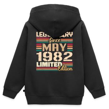 Mai 1982 Mai - Jubilé mai 1982 - Sweat Premium à capuche zippé enfant bio - noir - Dos - AI Model Kid Male (0cm)