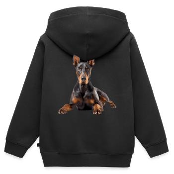 Doberman - Sweat Premium à capuche zippé enfant bio - noir - Dos - AI Model Kid Male (0cm)