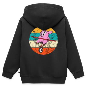 Schwein Einrad Fahrrad Fahrradfahrer Fahrradfahren - Kinder Premium Organic Zip Hoodie - Schwarz - Hinten - AI Model Kid Male (0cm)