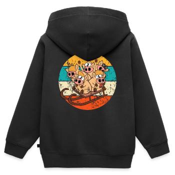 Schweine Rodeln Schlitten Holzschlitten - Kinder Premium Organic Zip Hoodie - Schwarz - Hinten - AI Model Kid Male (0cm)