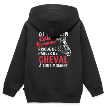 Cette Personne Risque Parler De Cheval Tout Moment - Sweat Premium à capuche zippé enfant bio - noir - Dos - AI Model Kid Male (0cm)