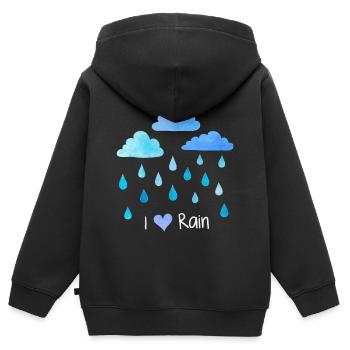 J’aime la pluie, les gouttes de pluie, les nuages météorologiques, l’humidité - Sweat Premium à capuche zippé enfant bio - noir - Dos - AI Model Kid Male (0cm)