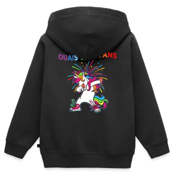 Licorne Ouais J'Ai 15 Ans Humour Anniversaire 15 - Sweat Premium à capuche zippé enfant bio - noir - Dos - AI Model Kid Male (0cm)