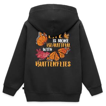 Schmetterling Zitat Monarch Schmetterlinge - Kinder Premium Organic Zip Hoodie - Schwarz - Hinten - AI Model Kid Male (0cm)