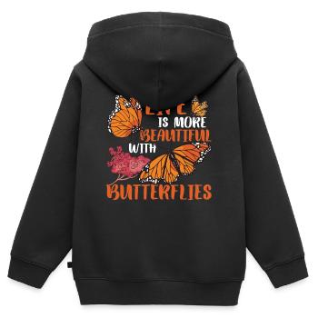Cadeau monarque papillon - Sweat Premium à capuche zippé enfant bio - noir - Dos - AI Model Kid Male (0cm)