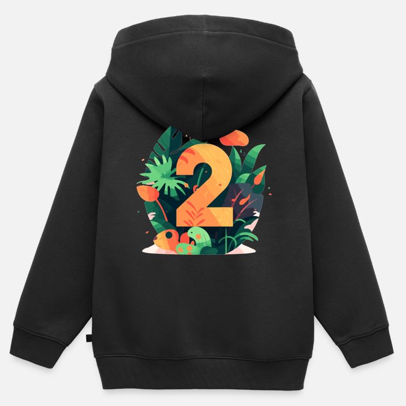 2ème anniversaire Jungle - Sweat Premium à capuche zippé enfant bio - noir