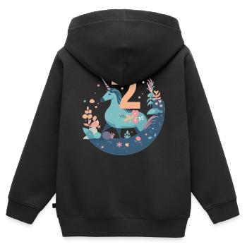 Licorne du 2e anniversaire - Sweat Premium à capuche zippé enfant bio - noir - Dos - AI Model Kid Male (0cm)