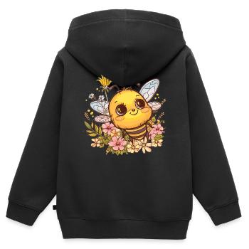 Honigbiene mit Blumenkranz - Kinder Premium Organic Zip Hoodie - Schwarz - Hinten - AI Model Kid Male (0cm)