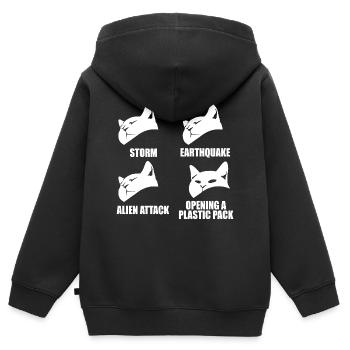 Cat - selective perception - saying - Kids Premium Organic Zip-up Hoodie - black - Back - AI Model Kid Male (0cm)