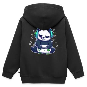Zocker Gaming Panda spielt PC Games Videospiele - Kinder Premium Organic Zip Hoodie - Schwarz - Hinten - AI Model Kid Male (0cm)