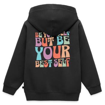 Etre Toi Même Moi Etre Ton Meilleur Toi Phrase - Sweat Premium à capuche zippé enfant bio - noir - Dos - AI Model Kid Male (0cm)
