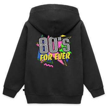 Années 80 Pour Éternité - Années 80 - Coloré + Fou - Sweat Premium à capuche zippé enfant bio - noir - Dos - AI Model Kid Male (0cm)