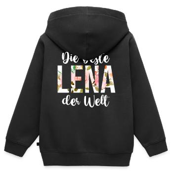 Lena - Kinder Premium Organic Zip Hoodie - Schwarz - Hinten - AI Model Kid Male (0cm)