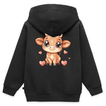 Süßes Kalb mit Herzen - Kinder Premium Organic Zip Hoodie - Schwarz - Hinten - AI Model Kid Male (0cm)
