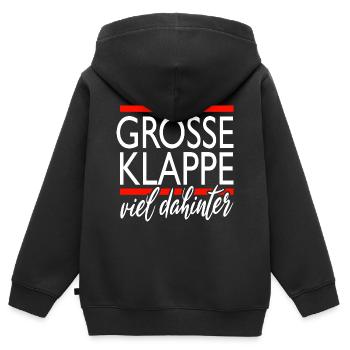 große klappe - viel dahinter - Kinder Premium Organic Zip Hoodie - Schwarz - Hinten - AI Model Kid Male (0cm)