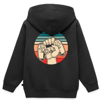 Jeux - Sweat Premium à capuche zippé enfant bio - noir - Dos - AI Model Kid Male (0cm)