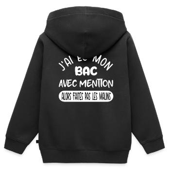 j'ai eu mon bac avec mention t-shirt diplômé - Sweat Premium à capuche zippé enfant bio - noir - Dos - AI Model Kid Male (0cm)