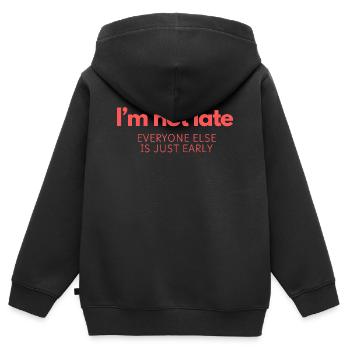 Je ne suis pas en retard, d’autres sont en avance ! - Sweat Premium à capuche zippé enfant bio - noir - Dos - AI Model Kid Male (0cm)