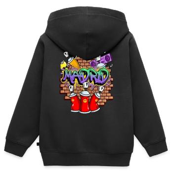 Madrid Espagne Ville Graffiti Sprayer Skater - Sweat Premium à capuche zippé enfant bio - noir - Dos - AI Model Kid Male (0cm)