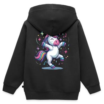 Ein Cartoon-Einhorn steppt - Kinder Premium Organic Zip Hoodie - Schwarz - Hinten - AI Model Kid Male (0cm)