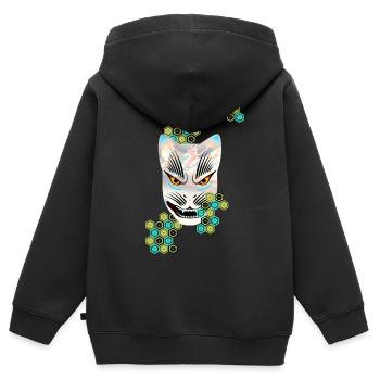 Kitsune Fuchs Geist - Kinder Premium Organic Zip Hoodie - Schwarz - Hinten - AI Model Kid Male (0cm)