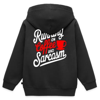 « Courir sur le café et le sarcasme » Conception de citation amusante - Sweat Premium à capuche zippé enfant bio - noir - Dos - AI Model Kid Male (0cm)