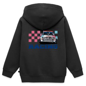 Rallye-Auto - Kinder Premium Organic Zip Hoodie - Schwarz - Hinten - AI Model Kid Male (0cm)
