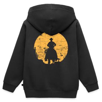 cow-boy - Sweat Premium à capuche zippé enfant bio - noir - Dos - AI Model Kid Male (0cm)