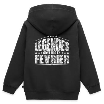 Février | les Légendes sont nés en Février Anniver - Sweat Premium à capuche zippé enfant bio - noir - Dos - AI Model Kid Male (0cm)