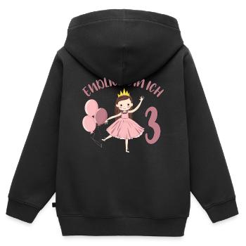 Chemise d’anniversaire princesse enfin 3 ans fille - Sweat Premium à capuche zippé enfant bio - noir - Dos - AI Model Kid Male (0cm)