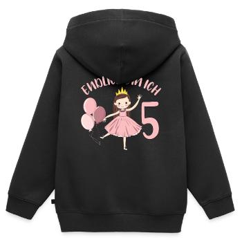 Chemise d’anniversaire princesse enfin 5 ans fille - Sweat Premium à capuche zippé enfant bio - noir - Dos - AI Model Kid Male (0cm)