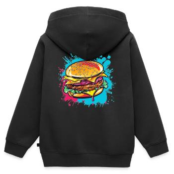 Bunter Cheeseburger Popart - Kinder Premium Organic Zip Hoodie - Schwarz - Hinten - AI Model Kid Male (0cm)